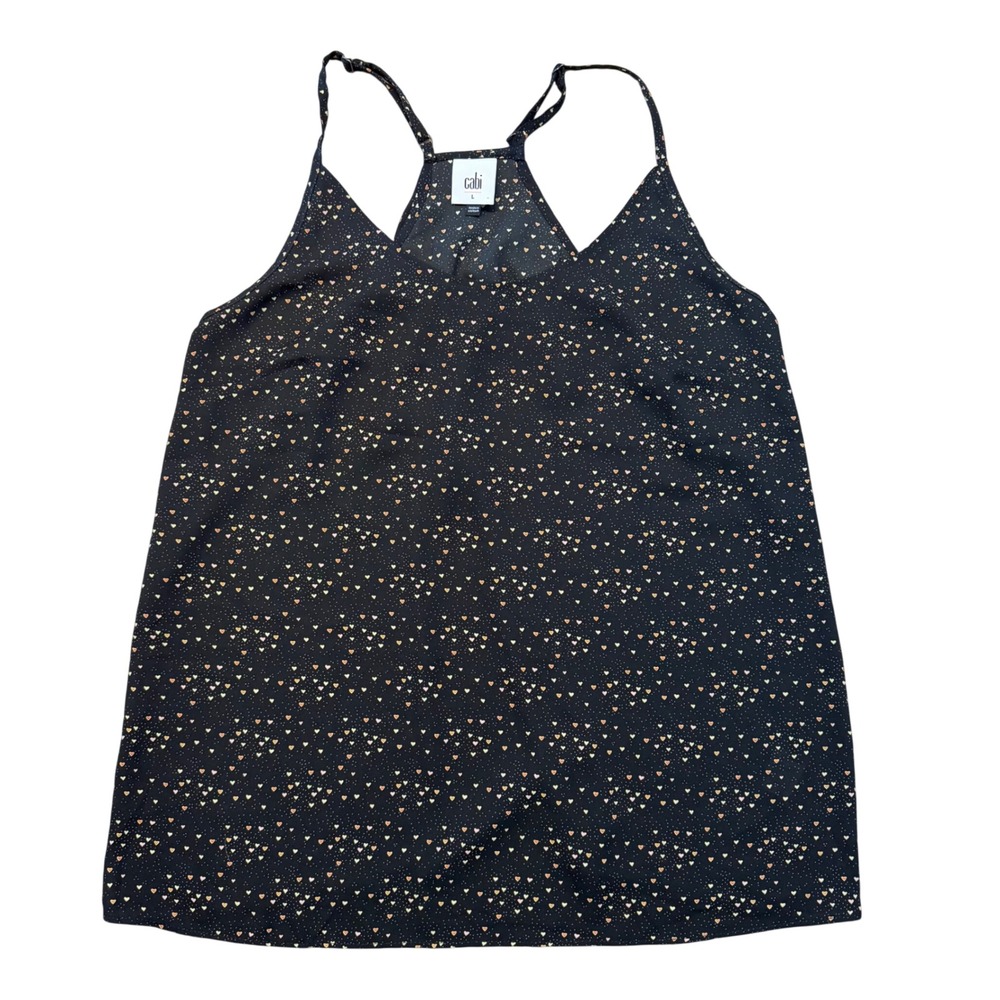 Cabi Black Heart Print Spaghetti Strap Tank Top Women's Size Large